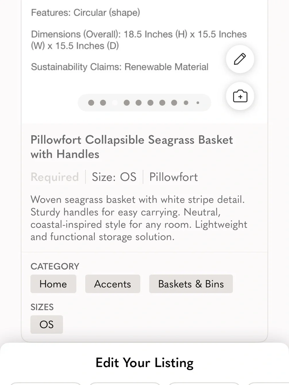 Pillowfort Collapsible Seagrass Basket with Handles